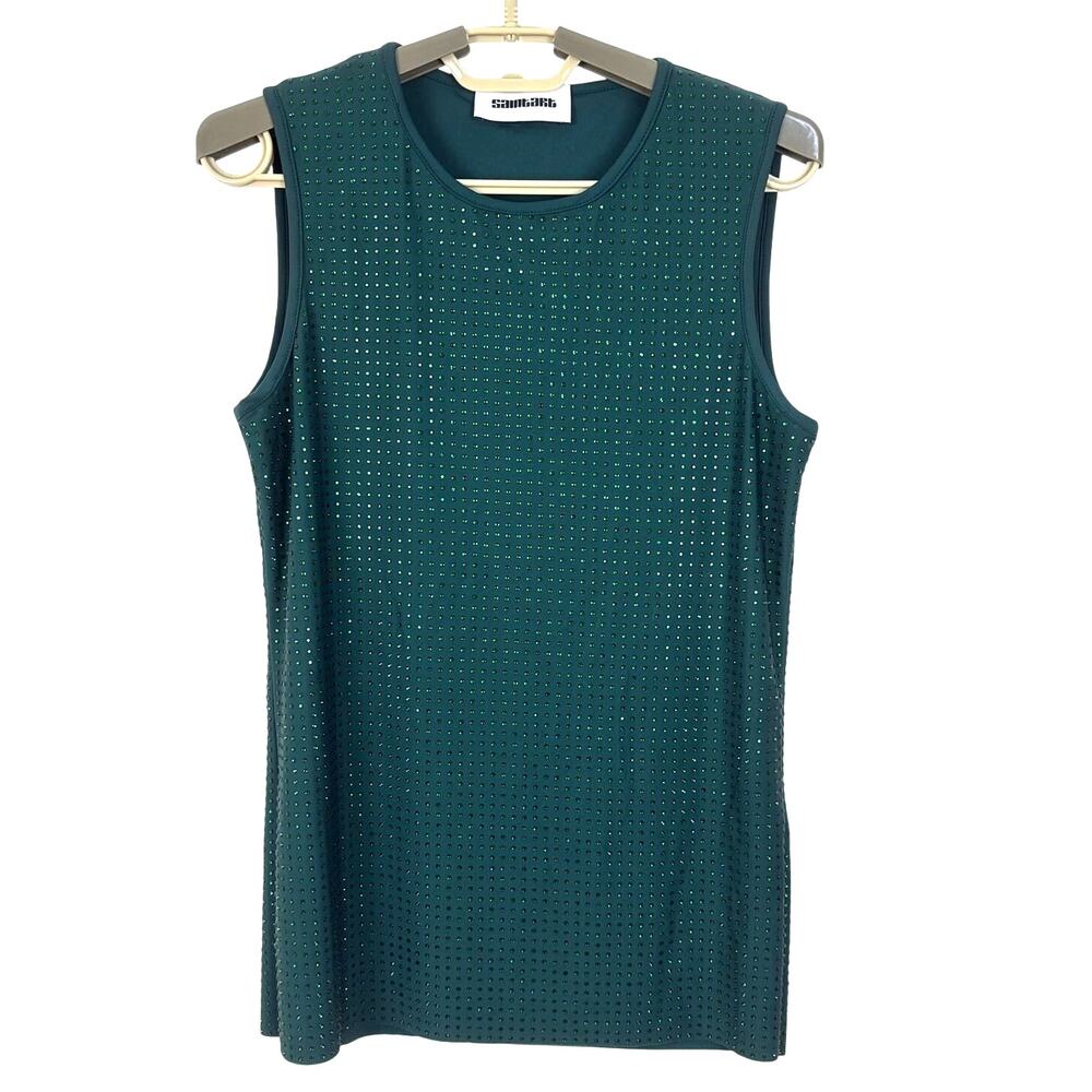 Saint Art Leila Muscle Tank Green Sleeveless Top rhinestone embellished